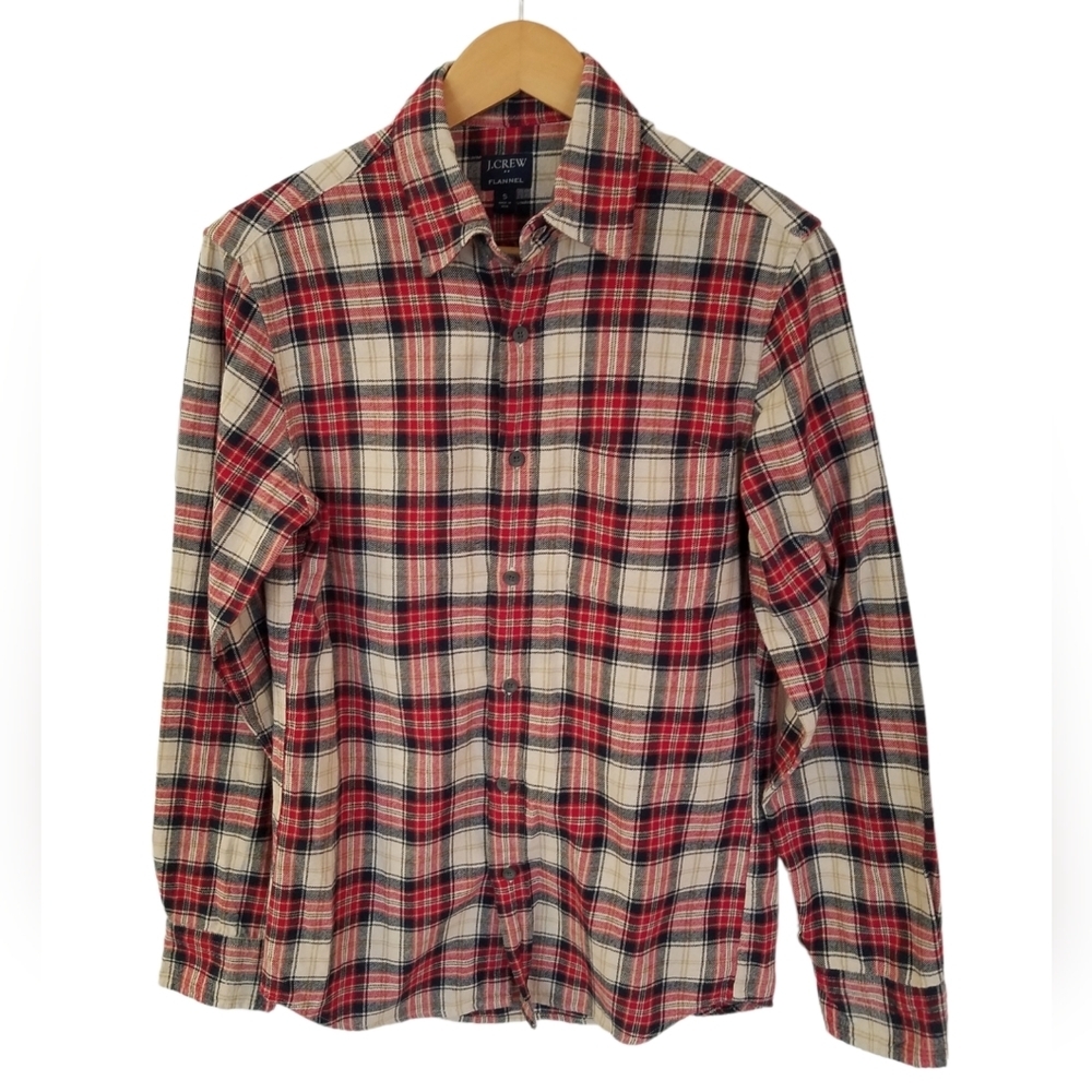 J. Crew Men's Flannel Long Sleeve Button Shirt Red Blue Plaid Size Small